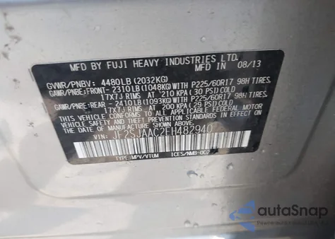 2014 Subaru Forester 2.5I из США, поврежденный, VIN JF2SJAAC2EH482940